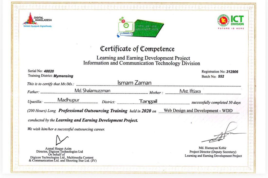 ICT Division Certificate of Competence in Web Design and Development